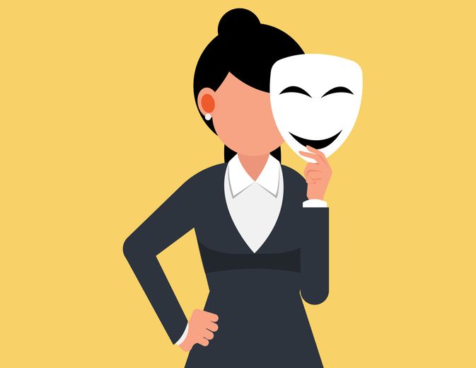 Kako prepoznati dvolične ljude: 9 znakova da neko nije dobra osoba; ilustracija ženske osobe koja drži masku ispred lica